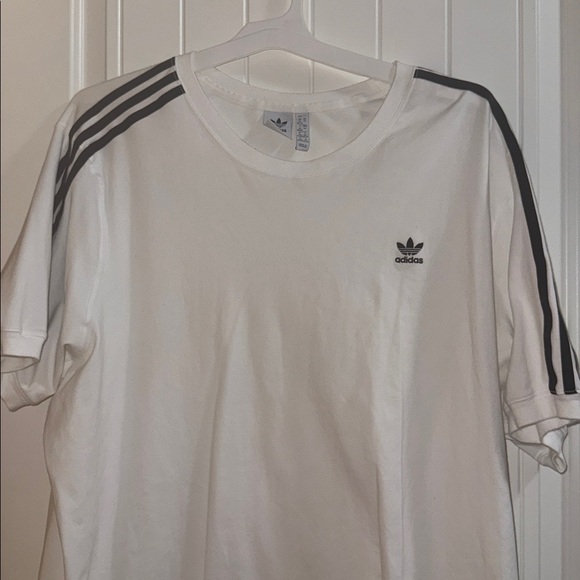 Adidas White Tee with Black Sleeve Stripes - Picture 2 of 4